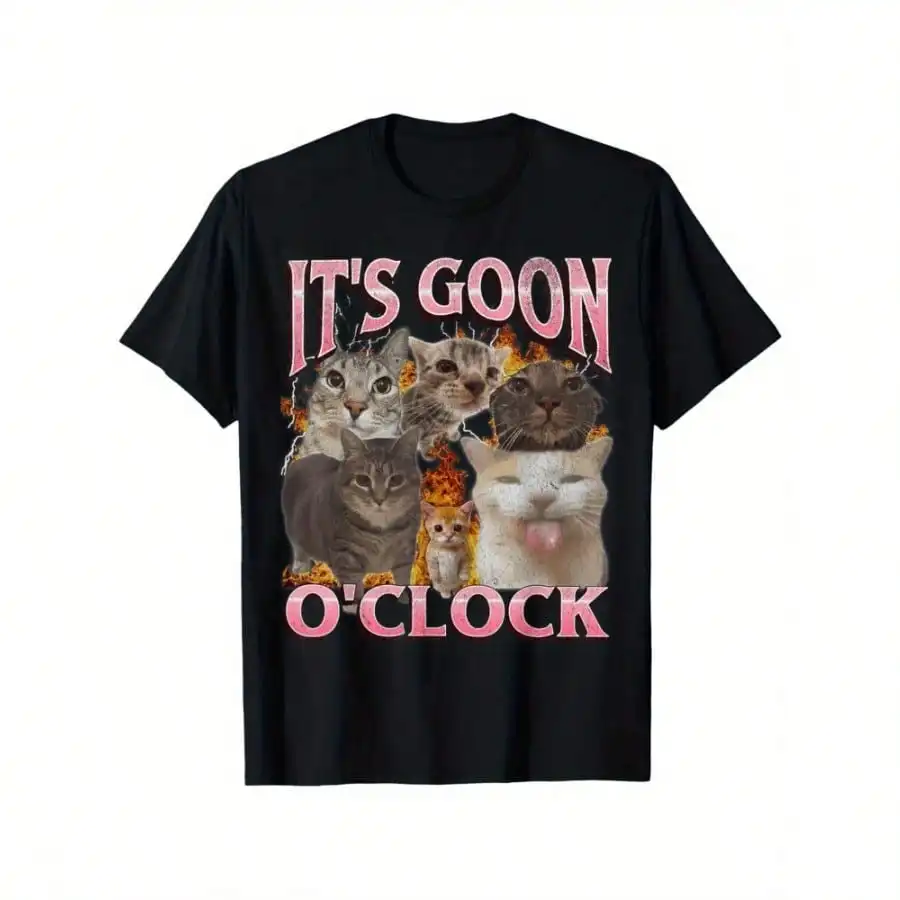 

Men's It's Goon O'Clock Laughing Cat Meme T-Shirt 100% Cotton Round Neck Short Sleeve Lightweight & Breathable Fun Casual Summer