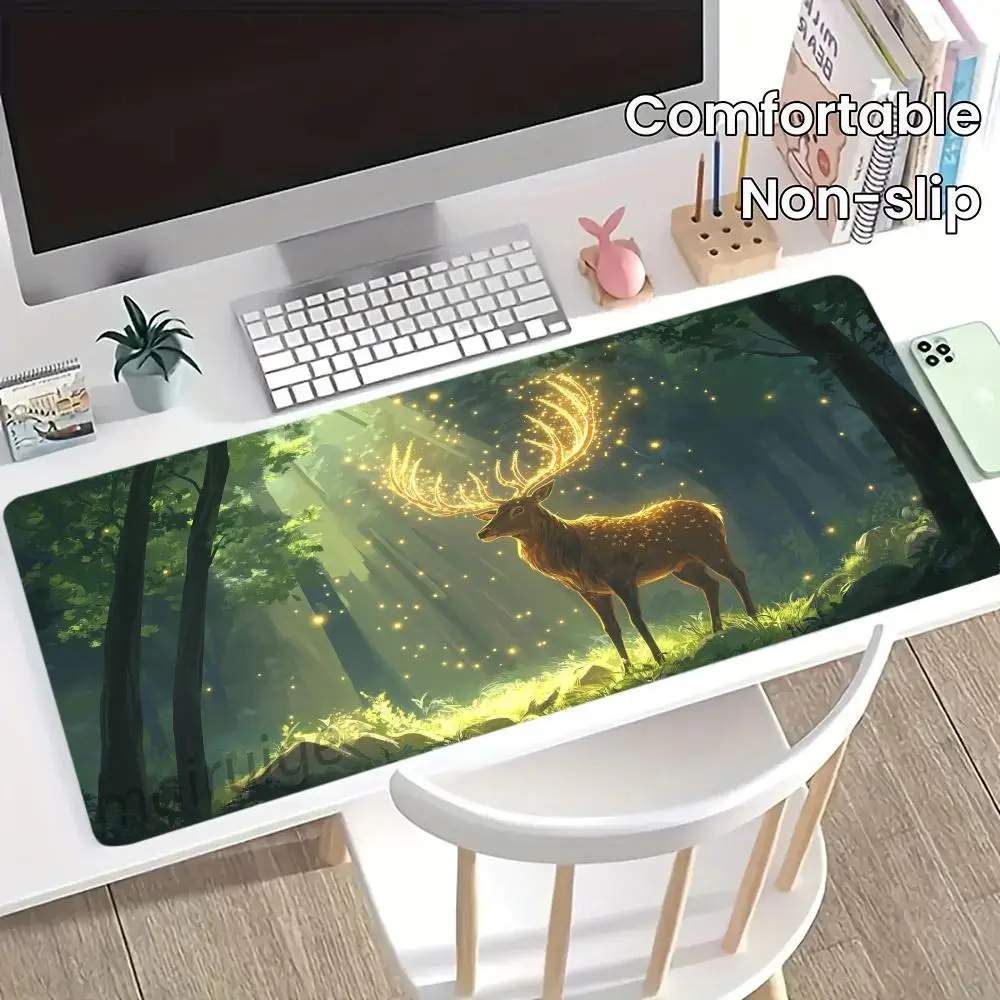 

Forest Deer Mouse Pad Large Computer Office Game Table Mat XXL Rubber Anti-slip Stitched Edges Keyboard Mats Washable Desk Pads