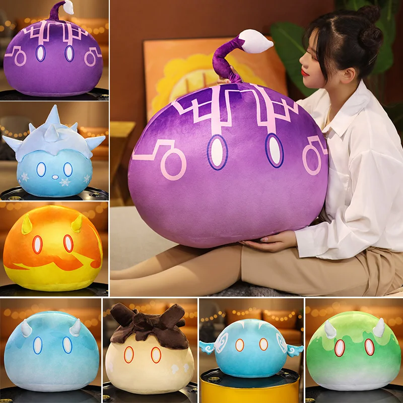 35-60cm Kawaii Genshin Impact Slime Plush Toy Anemo Hydro Geo Stuffed Slime Doll Plushies Throw Pillow Cushion Gifts for Kids