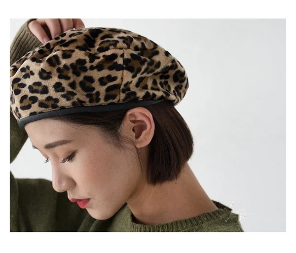 Leopard Berets Warm Winter Women Beret Braided Knit Hook Hat Ski Cap Fashion Women Hats Accessories