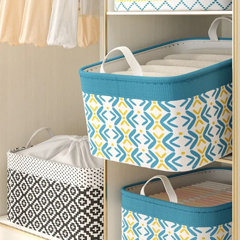 

Household Portable Storage Basket with Handle Drawstring Clothing Storage Box Large Capacity Dustproof Foldable Closet Organizer