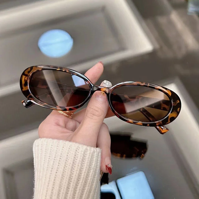 New Oval Vintage Sunglasses Women Luxury Brand Designer Fashion Sun Glasses Female Leopard Frame Retro Mirror Oculos De Sol