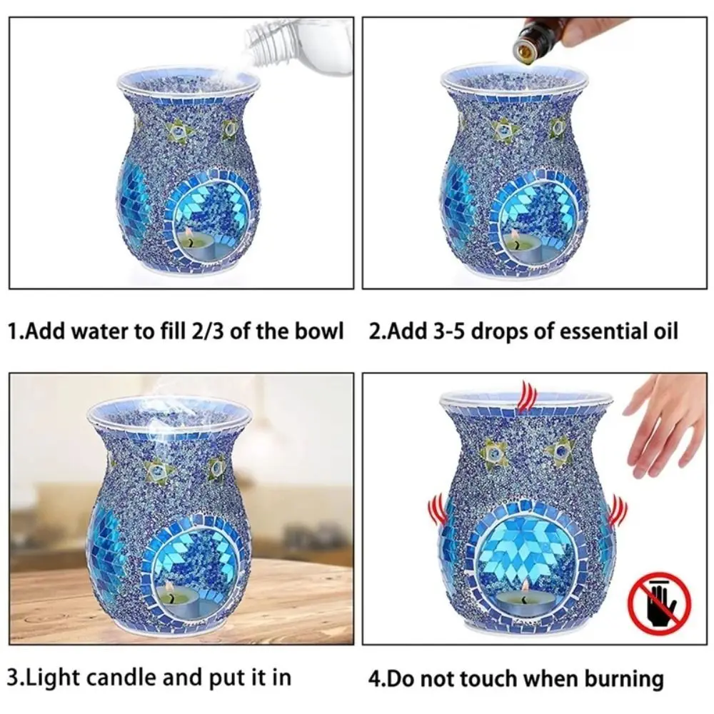 

Mosaic Glass Aroma Candle Holder Classic Colorful Incense Aromatherapy Oil Diffuser Durable Romantic Stained Glass Aroma Lamp