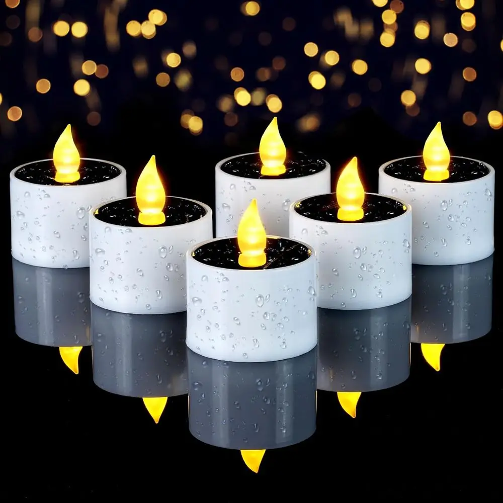 Outdoor Waterproof LED Tea Light Candles, Reusable for Garden, Camping, Home Decor, 2.3x2, Pack of 6
