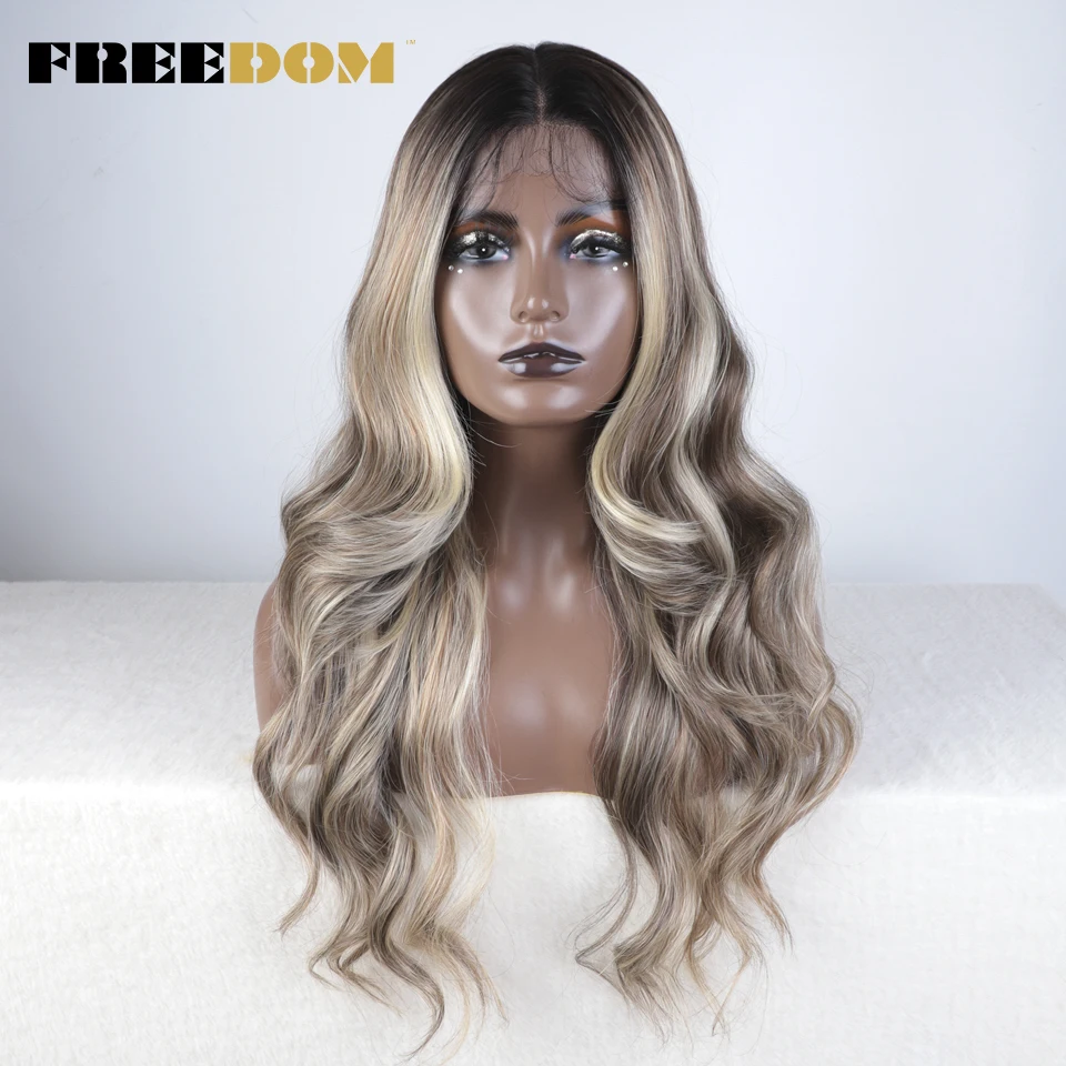 

FREEDOM Synthetic Lace Front Wigs For Black Women Body Wave Ombre Brown Ginger Highlight Lace Wigs Heat Resistant Cosplay Wigs