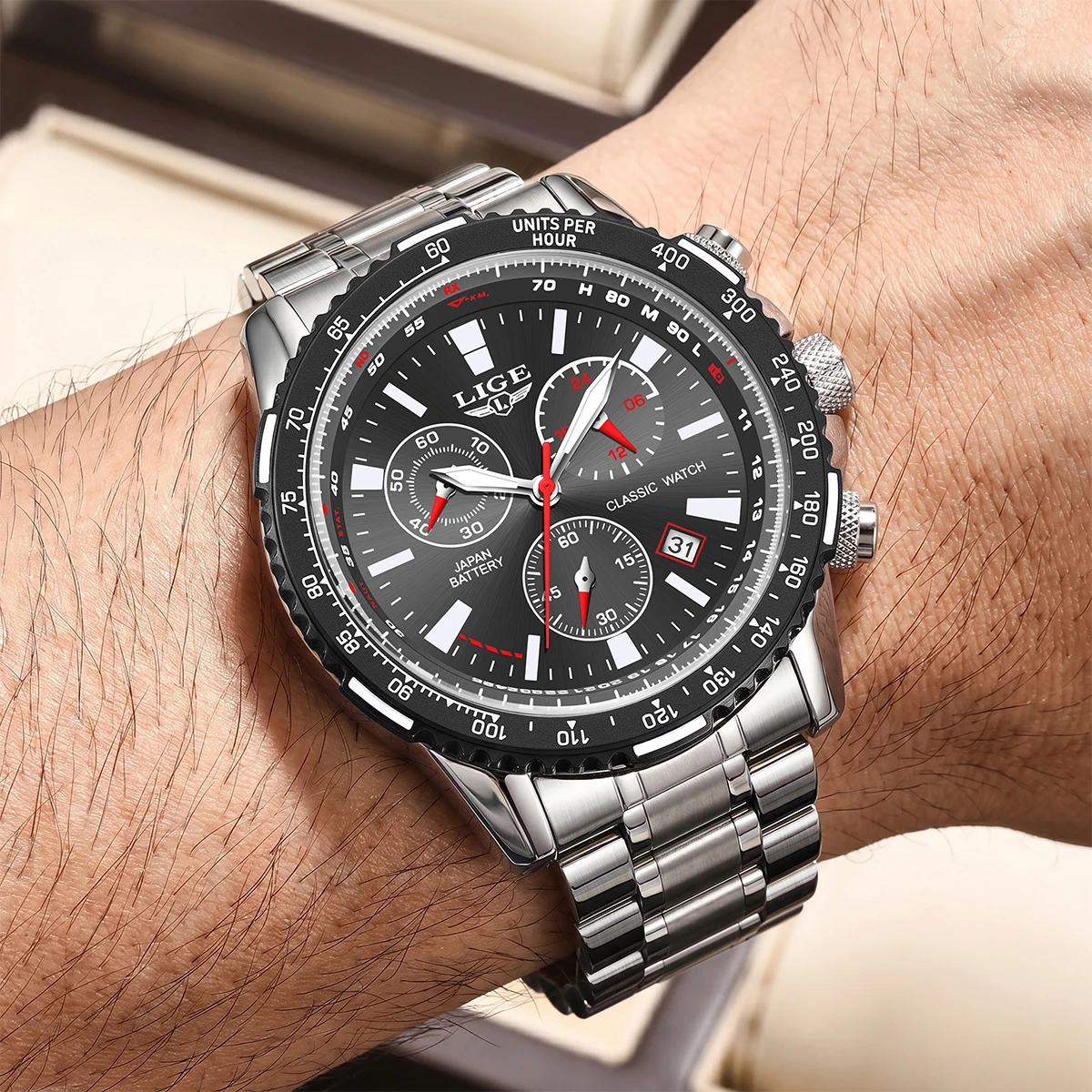 LIGE Top Brand Fashion Man's Quartz Chronograph Wristwatch Luxury Waterproof Military Full Steel Watches for Men Casual Watch - view 4