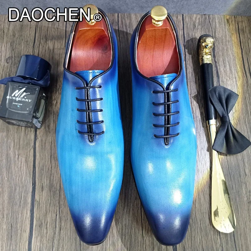 LUXURY BRAND MEN\'S OXFORD SHOES LACE UP POINTED TOE BLUE BLACK FORMAL DRESS MAN SHOES WEDDING BUSINESS LEATHER SHOES MEN