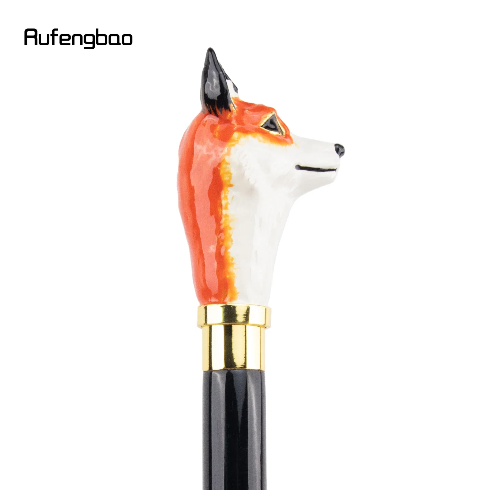 Ceramic Red Fox Head Wooden Single Joint Fashion Wood Walking Stick Decorative Walking Cane Halloween Mace Wand Crosier 95cm