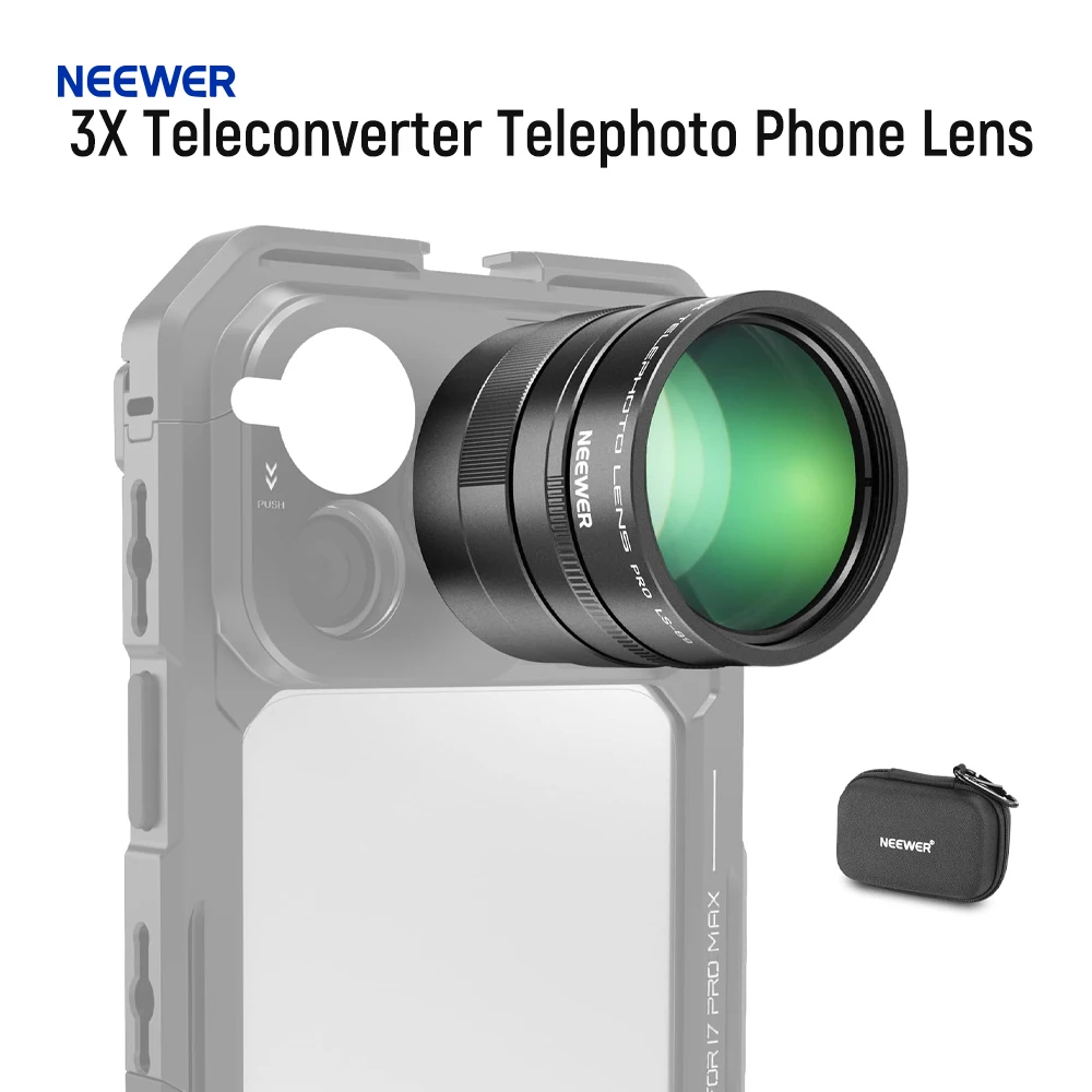 NEEWER 3X Teleconverter Telephoto Phone Lens, 360mm Equivalent,17mm Thread For iPhone Android Samsung Xiaomi Phone Cage