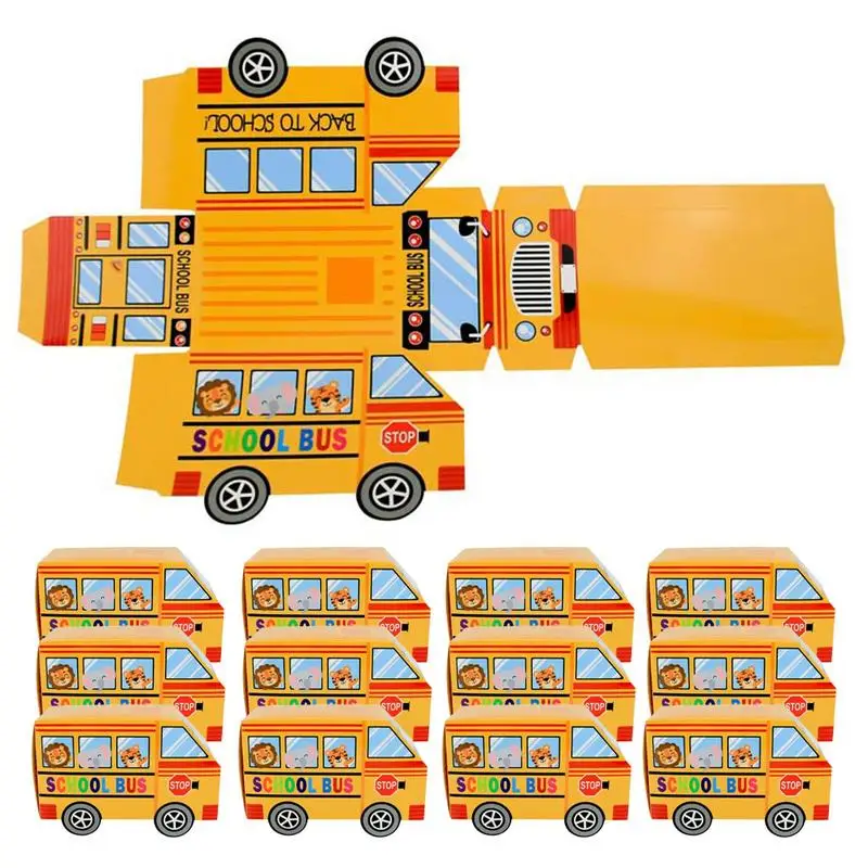 24pcs candy box suitable for back-to-school party gift box cute school bus shape paper snack bag class party use Party Supplies