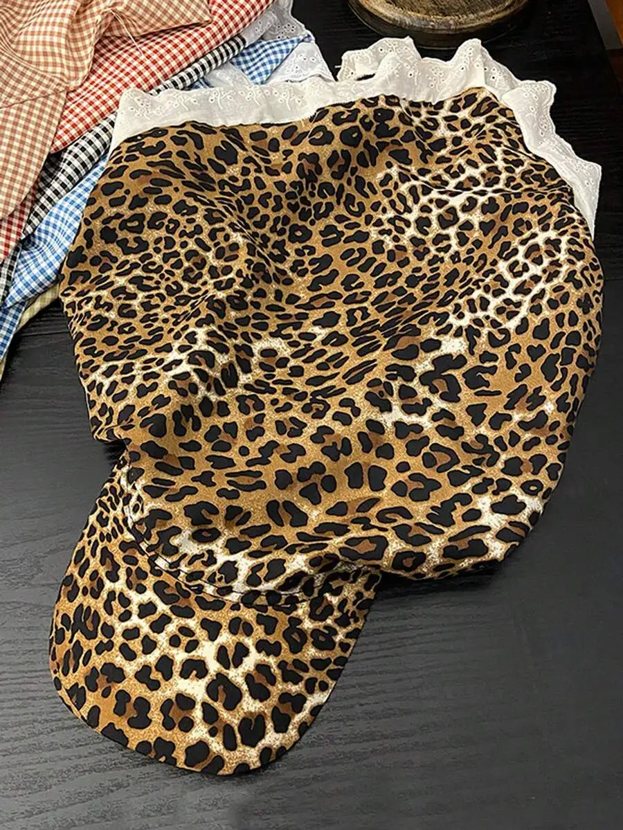 1pc Unisex Quick-Drying Leopard Diamond Lace Brim Cap Headwear Bandana Scarf Face Cover, Multifunctional Outdoor UV Protection