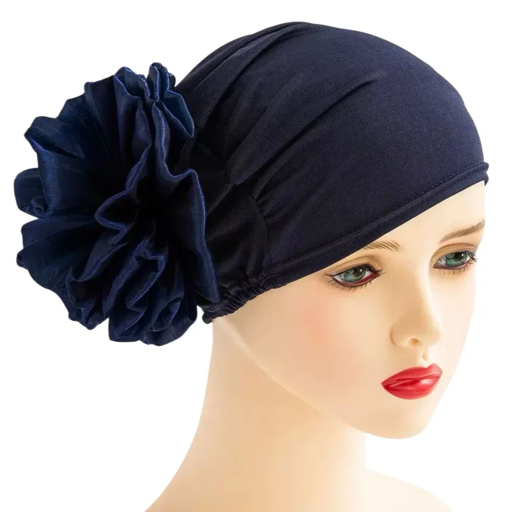 Elastischer, großer Blumen-Turban für Damen, einfarbig, Haarband, Mütze, muslimischer Hijab, weicher Schal, Haarausfall-Schutz, Accessoires – Detail 4