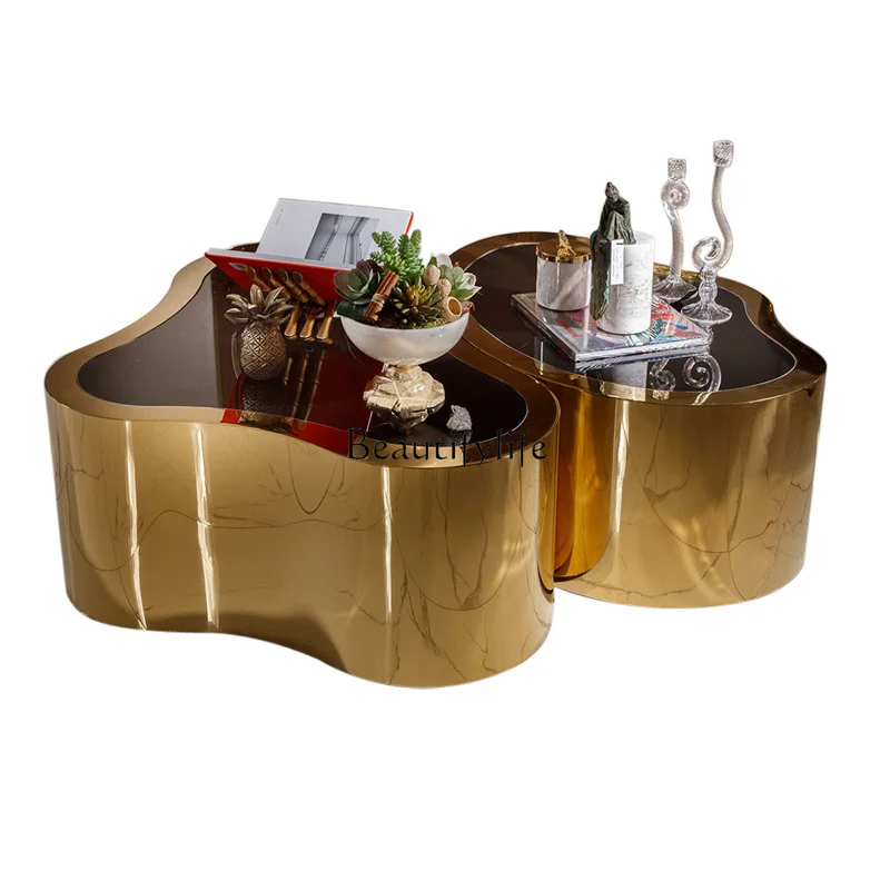 

Italian minimalist coffee table modern minimalist combination special-shaped tempered glass