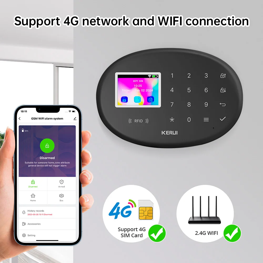 KERUI W204 Sistema di Allarme di Sicurezza Per La Casa WiFi 4G GSM Allarme Antifurto 433 MHz Sirena Senza Fili Tuya Smart Motion Detector Sensore Cam