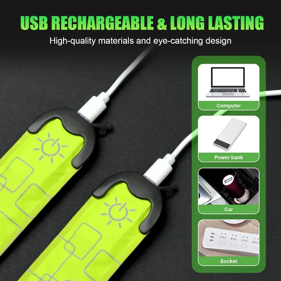 تضيء شارة LED صفعة شارة السلامة للمشي ليلاً LED شارة مضيئة حزام سحري لتشغيل ركوب الدراجات والركض #4