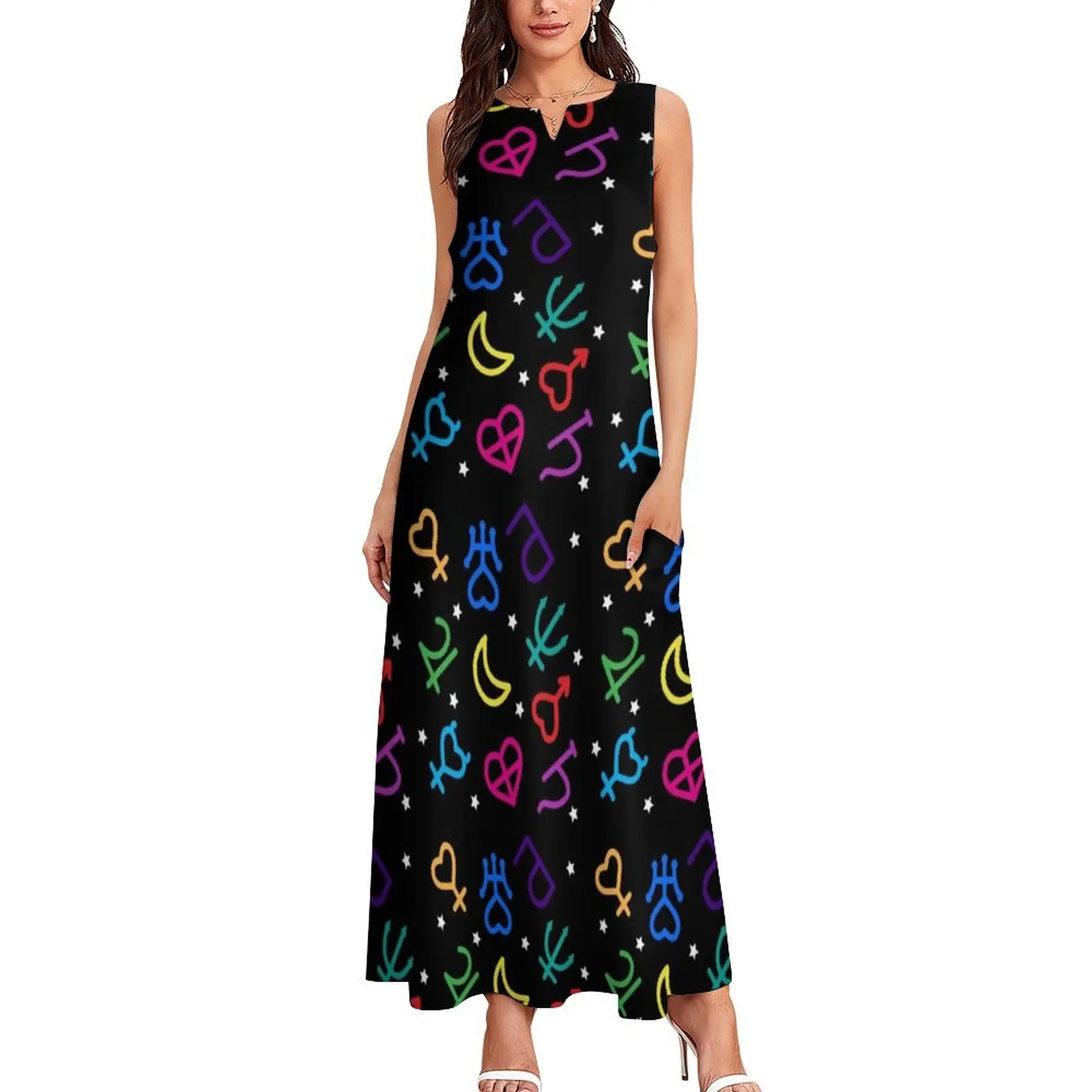 Rainbow Planetary Symbols Long Dress Female clothing party dress women elegant luxury