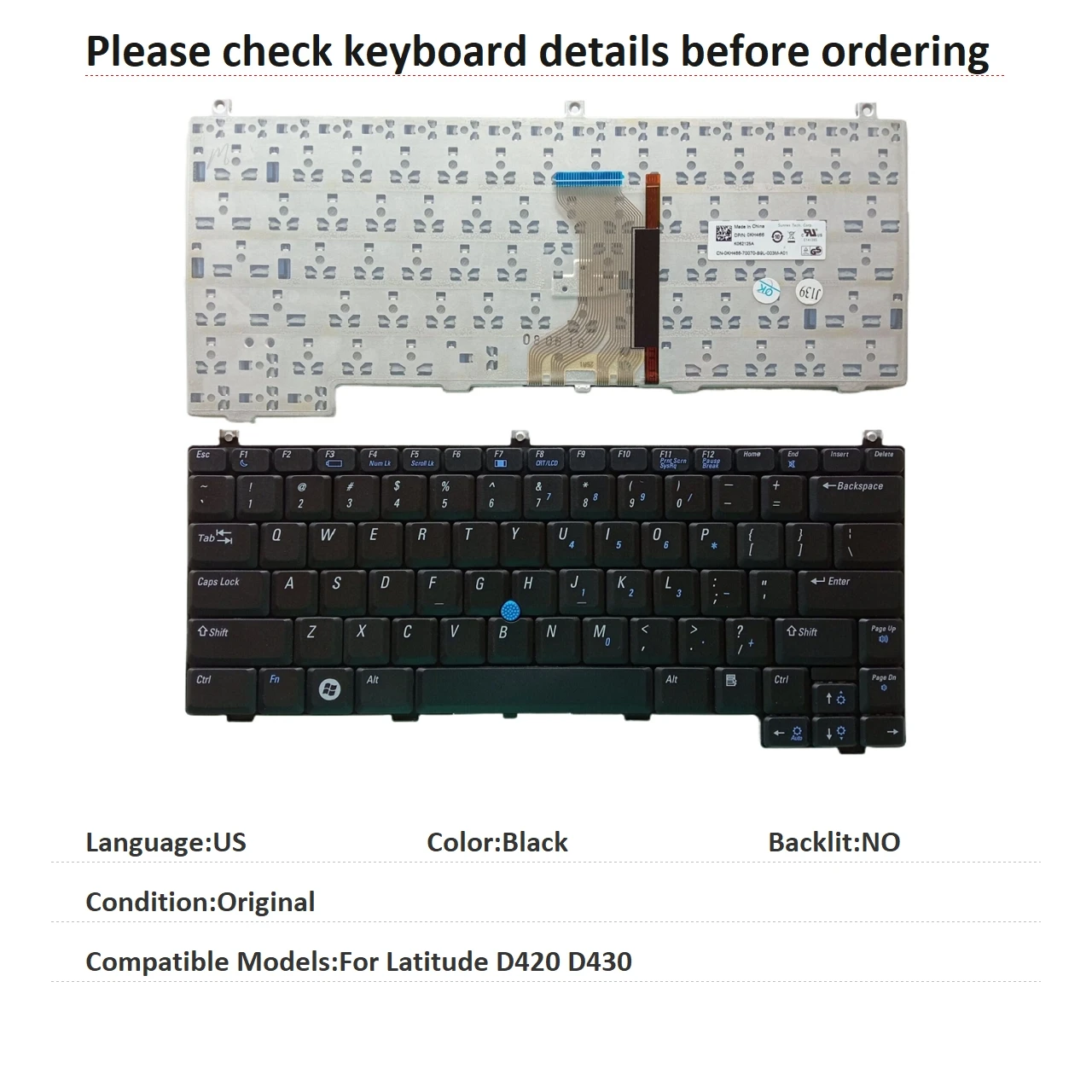 New US Language  Keyboard For Dell Latitude D420 D430 Notebook PC Replacement Keyboard
