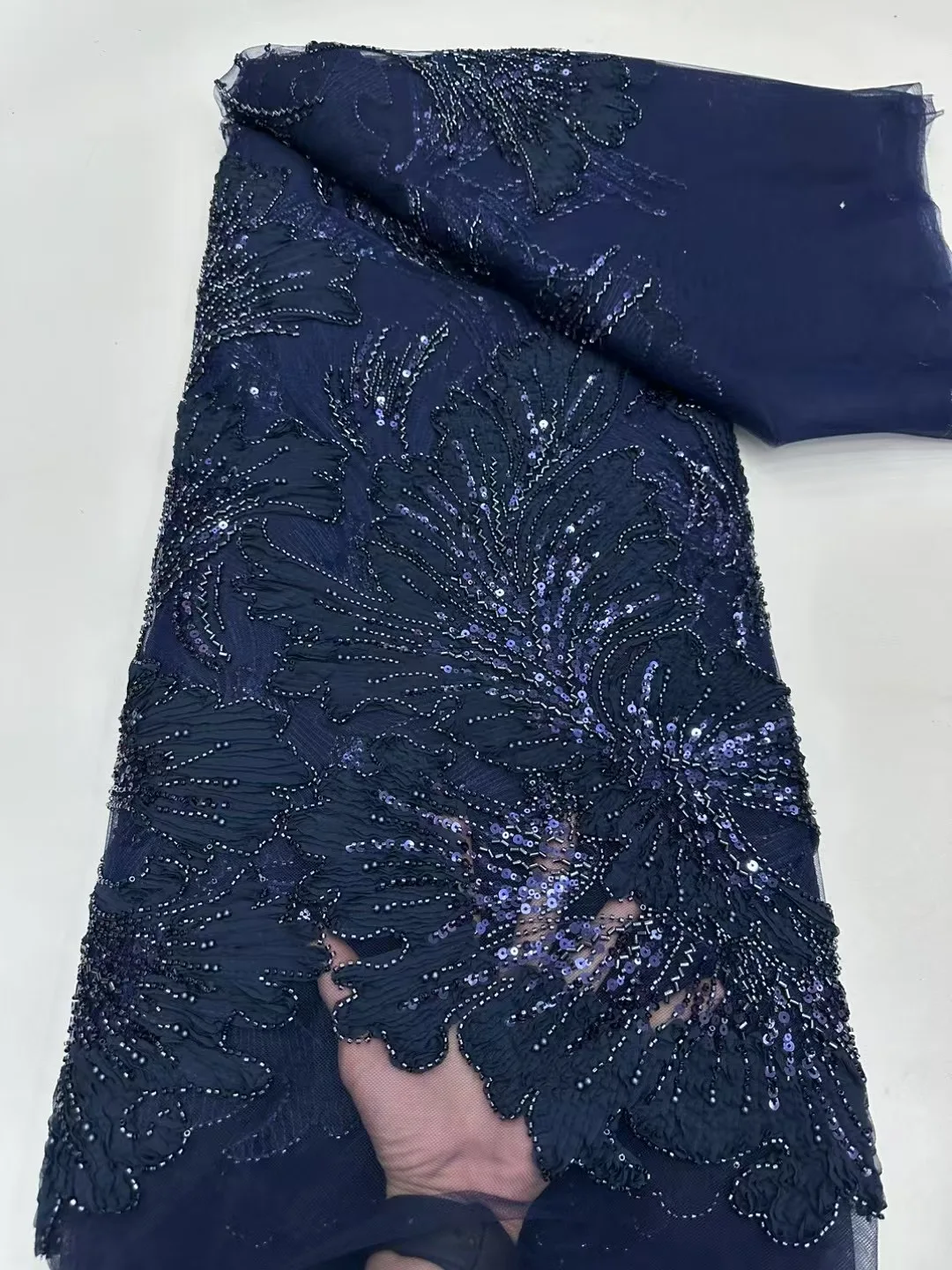 

Luxury Velvet Lace Fabric 5 Yars High Quality 2025 Black Beaded Lace Fabric Fashion Sequin African Laces Fabric For Women