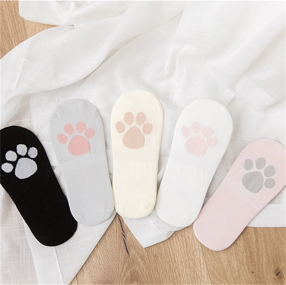 New Girls' Funny Summer Spring Cute Embroidered Kitten Invisible Sokken Cat Claw Footprint Women's Soft Cotton Socks Dropship