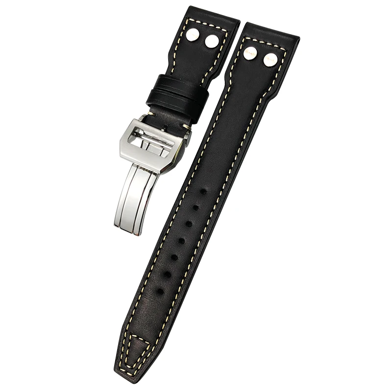 20mm 21mm 22mm Genuine Leather Riveted WatchBand fit for IWC TOP GUN Big Pilot Watches Spitfire Hamilton Black Brown Watch Strap