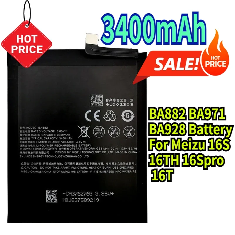 High Quality 3400mAh BA882 BA971 BA928 Battery For Meizu 16S 16TH 16Spro 16T Phone Latest Production Batteries Bateria+Tools