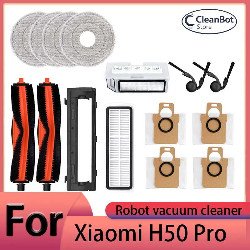 Accesorios para Robot Aspirador Xiaomi H50 pro: Cepillo Principal, Cepillo Lateral, Filtro HEPA, Paños de Limpieza, Bolsa para Polvo, Repuestos