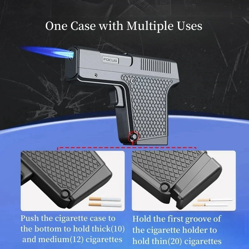 New Gun Lighter Pistol with Magazine Cigarette Holder Lighter Multi-function Windproof Jet flame Gas Lighters for Men Small Gift