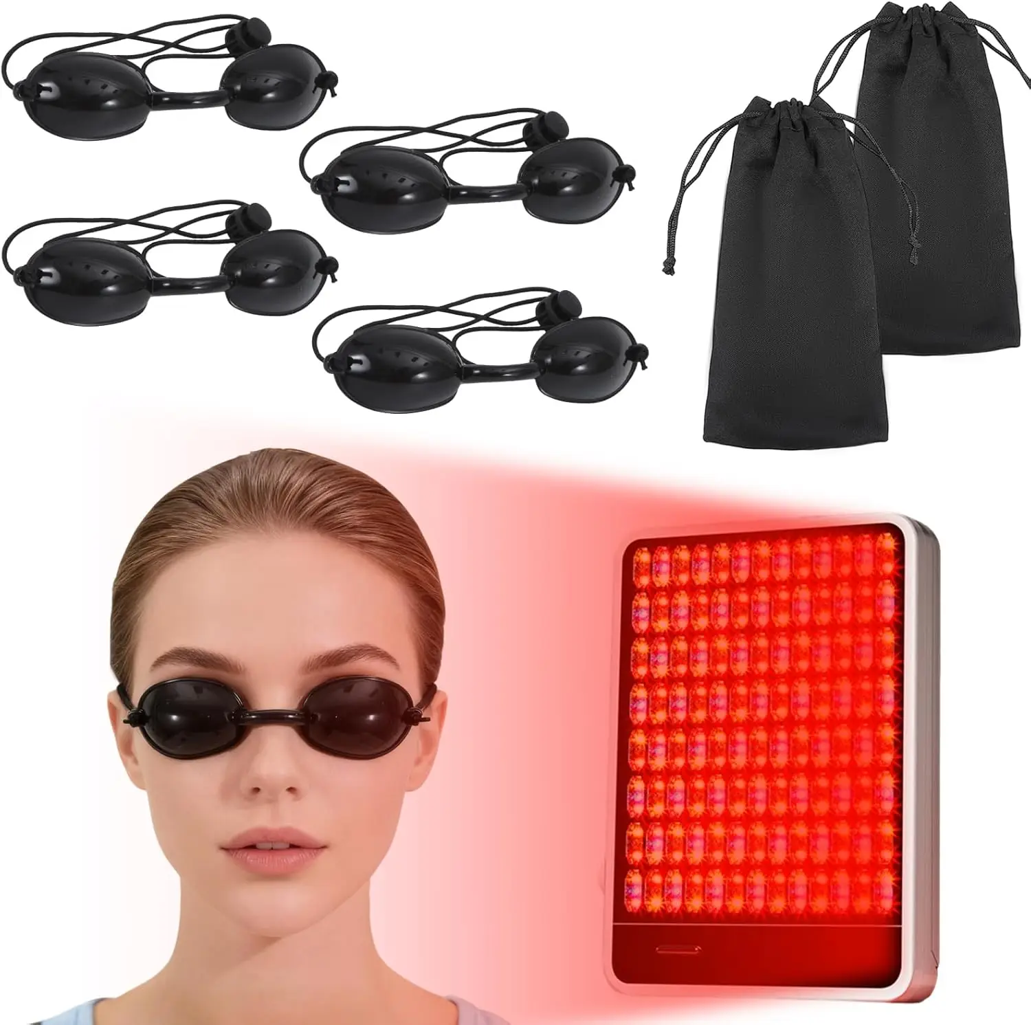 

4 PCS Red Light Therapy Glasses, Half-Clear Protective Goggles for Tanning Bed & Laser Treatment, Adjustable Black