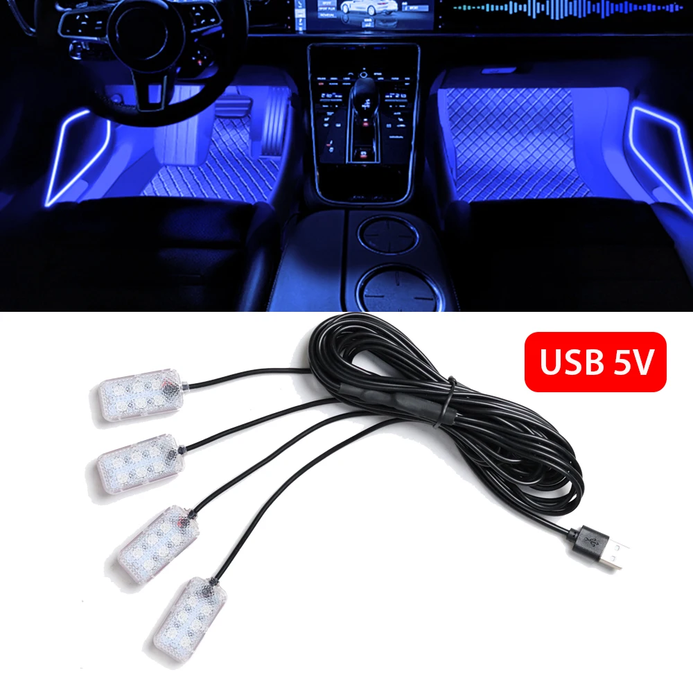 LED Car Interior Ambient Foot Light Strip Lighting Backlight Kit USB Control Auto Decorative Lamps