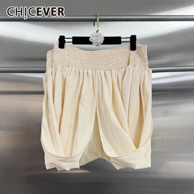 

CHICEVER Apricot Spliced Folds Shirt Female Slash Neck Long Sleeve Slimming Elegant Vacation Women's Shirts Summer Fashion New