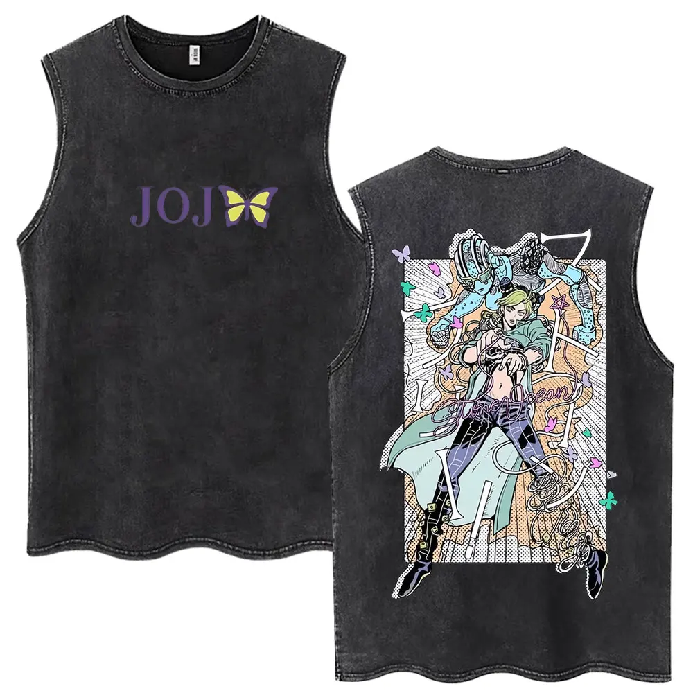 Anime JoJo Bizarre Adventure Stone Ocean Kujo Jolyne Washed Tank Tops Men Women Harajuku Vests Cotton Loose Sleeveless T-shirt