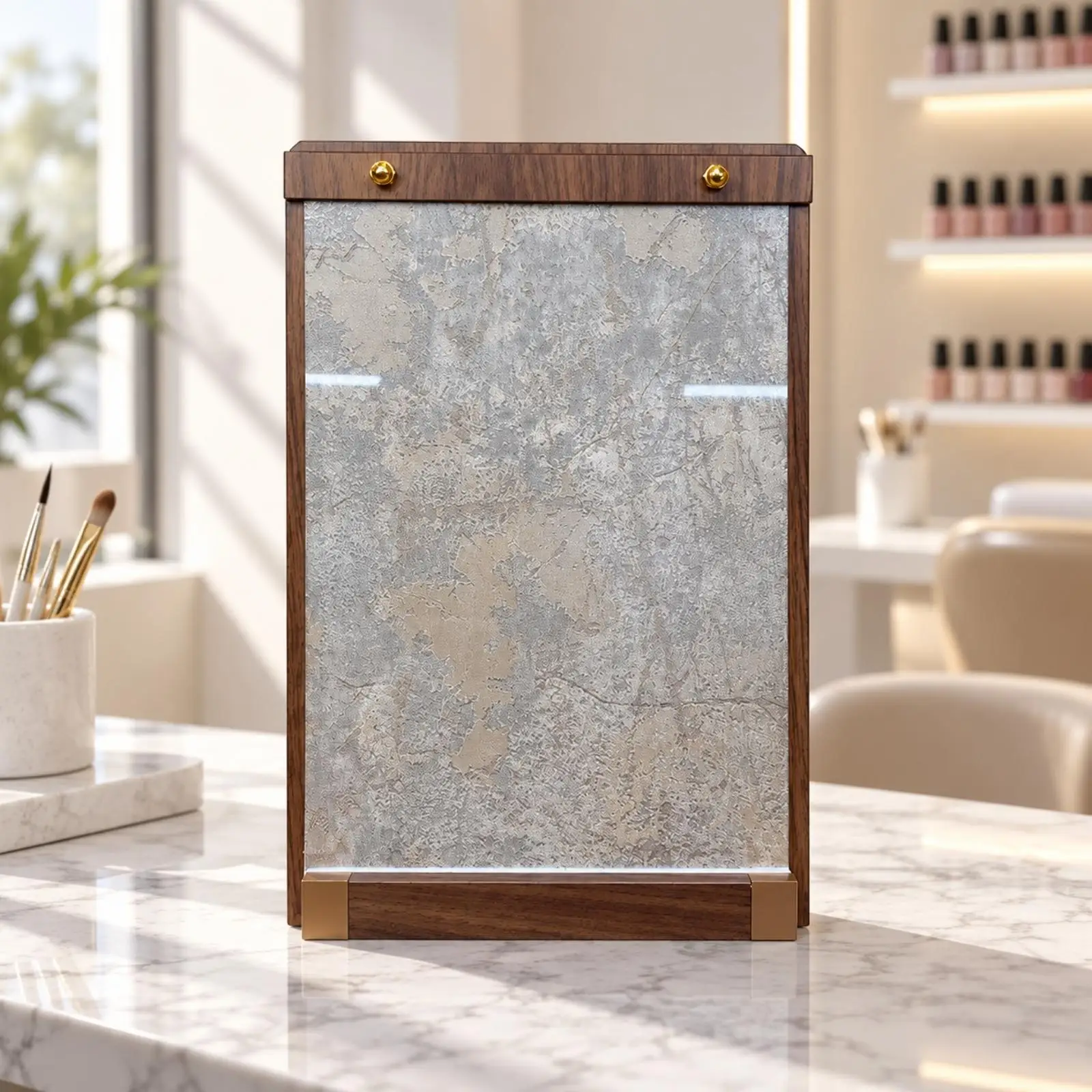 Walnut Wood Grain Nail Art Display Board Stand for Salon Countertop Showcase Nail Designs Samples Swatches