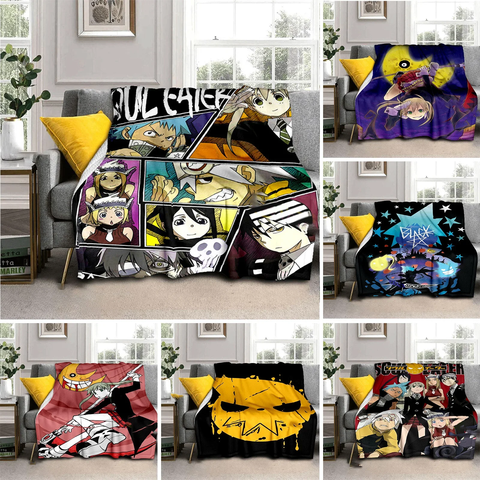 Anime Soul Eater Throw Blanket Soft Cozy Flannel Blanket Cozy Sofa Blanket Suitable for Office Traveling Camping Home