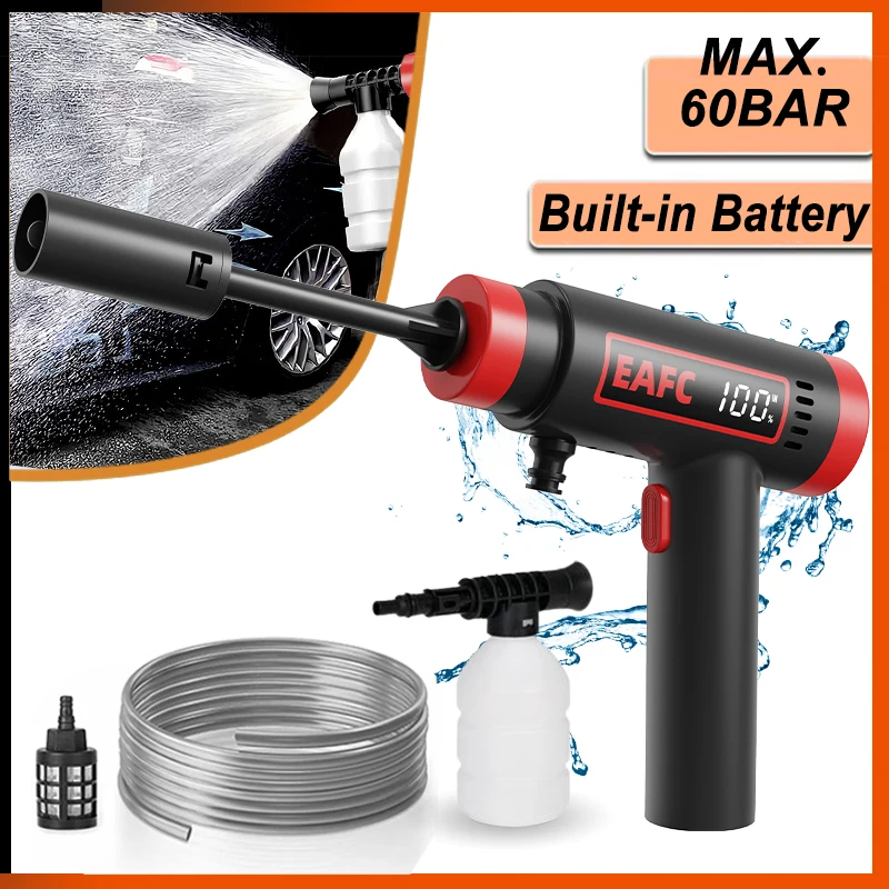 60Bar Cordless High Pressure Cleaner Car Washer Spray Water Gun With Built-in Battery Car Wash Pressure Cleaning Washing Machine