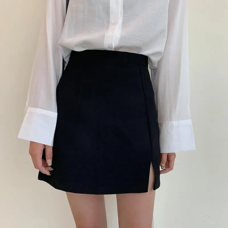 Skirts Women Split Elegant Office Ladies Spring Mujer Faldas Casual Hot Sale A-line Black   Design Comfortable Ulzzang