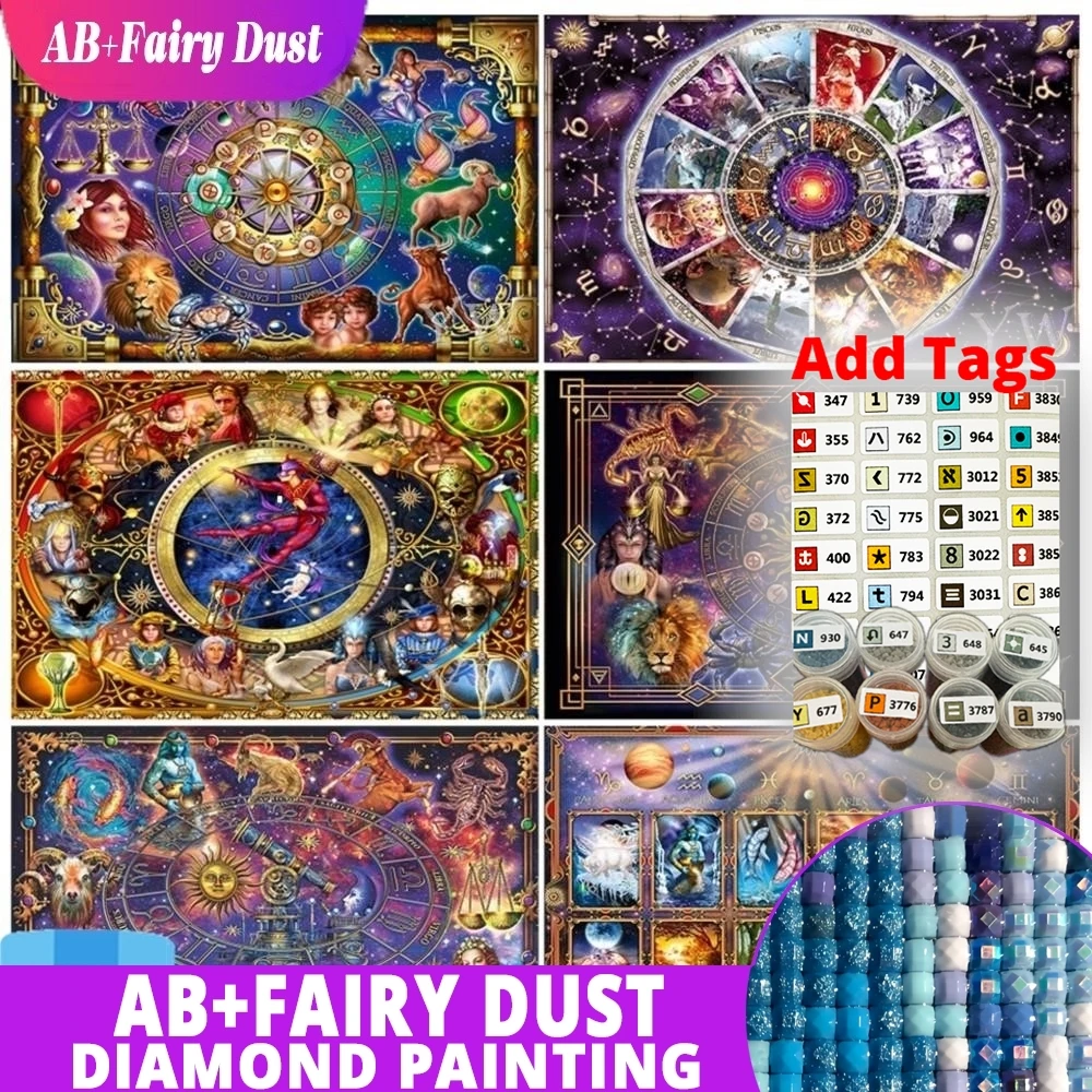 

С наклейкой с символом AB, сказочная пыль, алмазная живопись, 12 знаков зодиака, мультяшная мозаика, вышивка, 5D DIY, 2023, новые наборы, подарки для рукоделия H