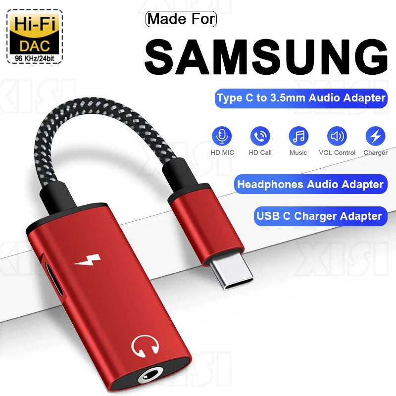 OTG USB C Splitter 2 IN 1 USB Type C to 3.5mm Headphone Audio Adapter for Samsung Galaxy S23 Ultra S21 A54 iPhone 15 Fast Charge