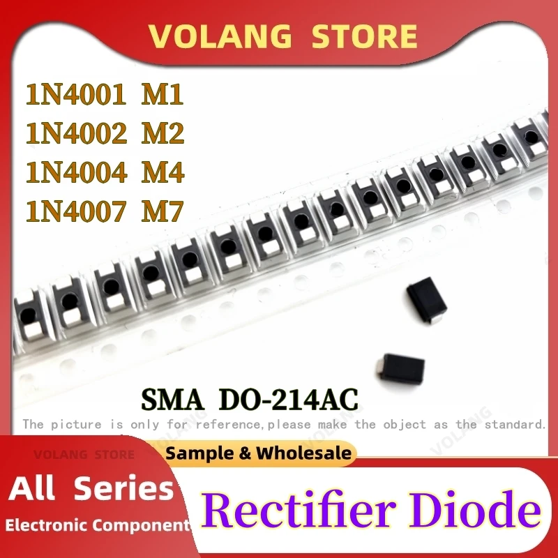 50PCS/LOT Chip Rectifier Diode DO-214AC SMA 1N4001 M1 1A 50V 1N4002 M2 100V 1N4004 M4  400V  1N4007 M7 1000V NEW Good Quality