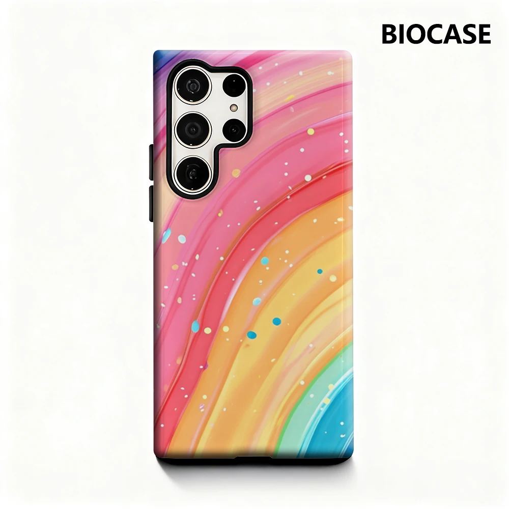 Rainbow Dots Handyhülle für Samsung Galaxy S25 Ultra S24 S23 Ultra Plus, glänzende doppellagige Rückseite