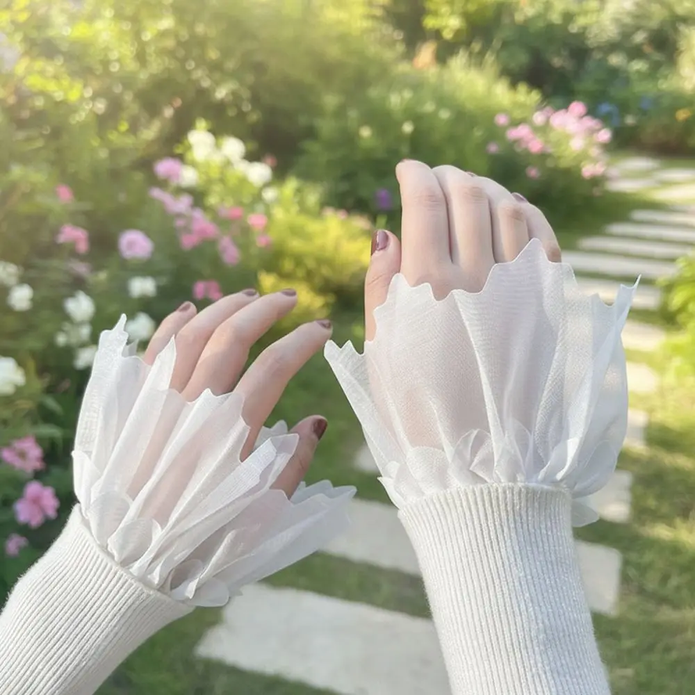 

New Multilayer Ruffle Fake Cuff Detachable White Black Wrist Cuff Clothing Accessory Nail Tips Display Sleeve