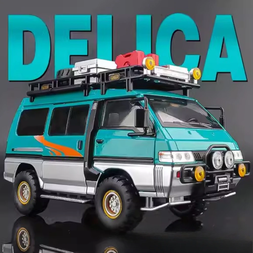 1:24 Mitsubishi Delica H2 Alloy Model Toy Diecast Car Doors Opened with Sound Light Pull Back Miniature Vehice Boy Birthday Gift
