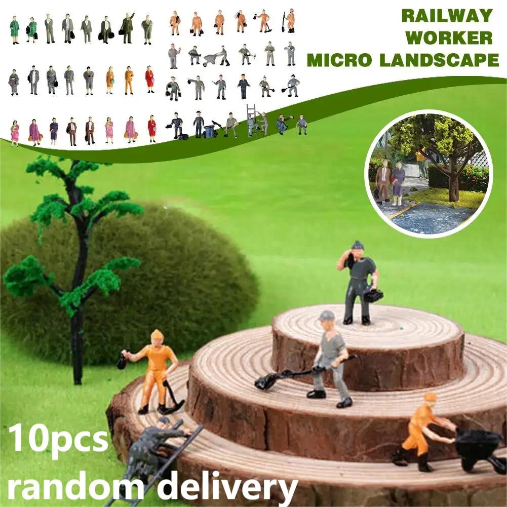 10Pcs Model Train Track Railroad Worker People Figures Home Random Worker stand Building Simulation Garden Statue Decoration