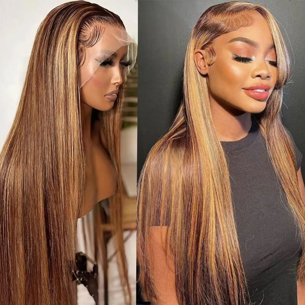 36 بوصة تسليط الضوء على 13x4 13x6 HD الدانتيل الباروكة الأمامية P4/27 ملون مستقيم 100% خصلات الشعر المستعار الإنسان للنساء 200 كثافة شعر ريمي