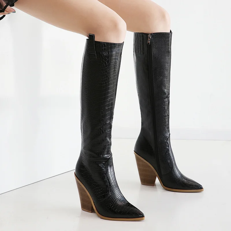 

Sexy Wedge Heel High Heel Long Boots Show Boots Pointed Zipper Special Heel Height Slim Large Size Women's Boots 34&46