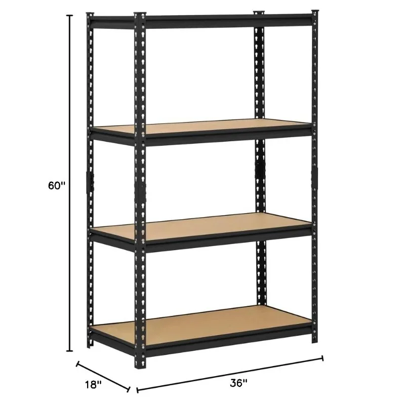 Black Steel Industrial Shelving, 4 Adjustable Shelves, 3200 lb. Capacity, 60