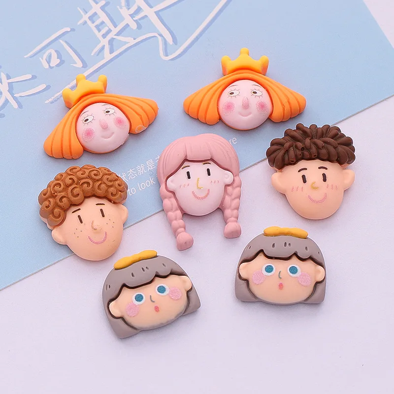 

10pcs Cute Cartoon Girl and Boy Flatback Resin Cabochons Charms for Headwear Accessories 30mm Big Kawaii Figure Resin Buttons