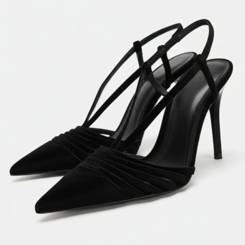 

Сексуальные дизайнерские туфли на высоком каблуке с острым носком, женские роскошные бархатные туфли на шпильке с открытой пяткой, женские туфли-лодочки, элегантные модельные туфли для банкета и вечеринки