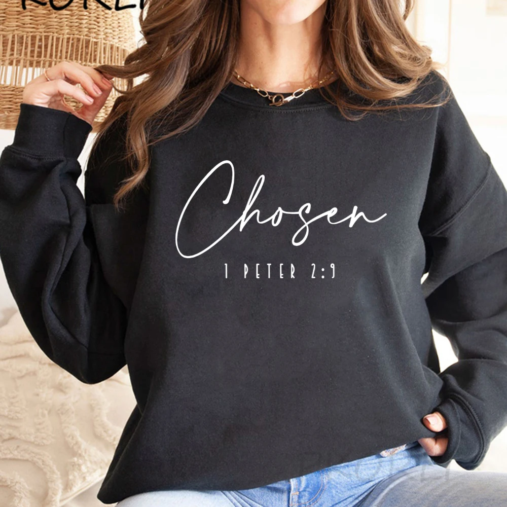 Chosen 1 Peter 2:9 Sweatshirt Christian Hoodies for Women Christian Apparel Women Long Sleeve Crewneck Sweatshirts Casual Hoodie