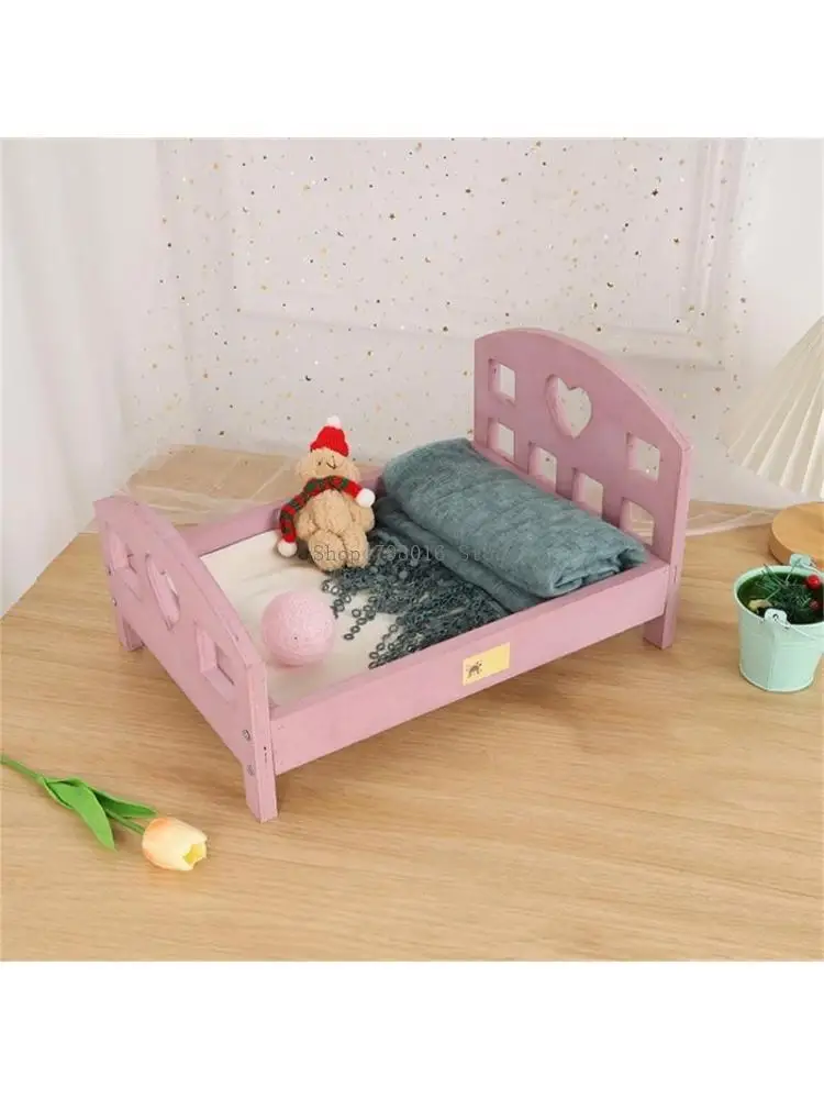 Wooden Bed for Baby Removable Bed Background Unisex Photoshoots Posing Cot