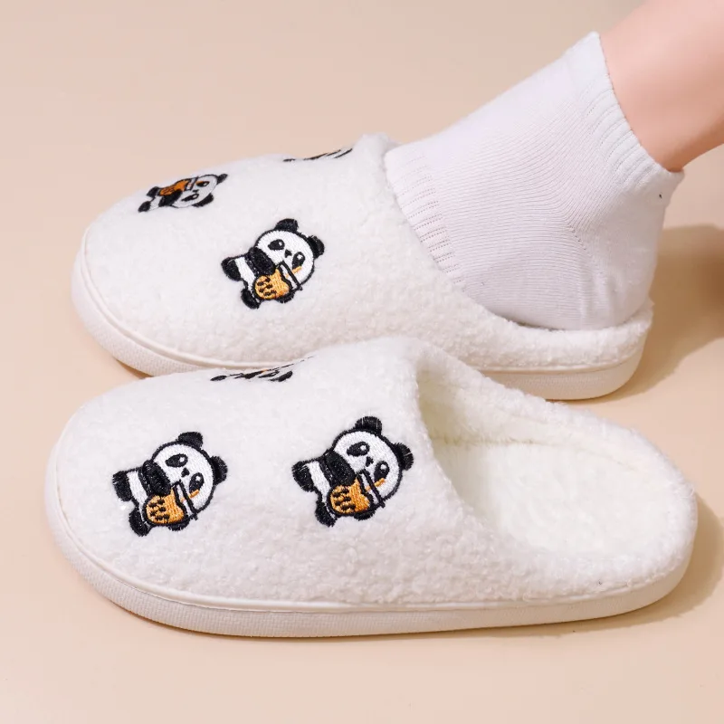 

Cartoon Panda Pattern Home Slippers for Women Comfortable Soft Sole Cotton Shoes Woman Winter Warm Plush Indoor Bedroom Slippers